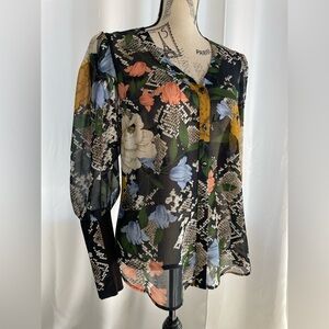 CAbi Multicolor Floral Sheer Blouse